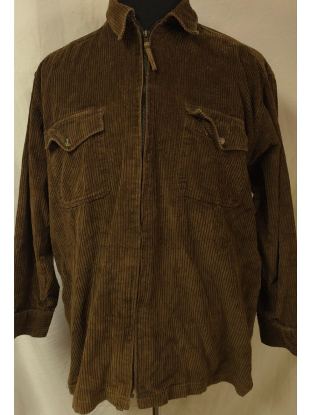 VTG 90s Faded Glory Men (L) Brown Wide Corduroy Full Zip Shirt Jacket Y2K Skate